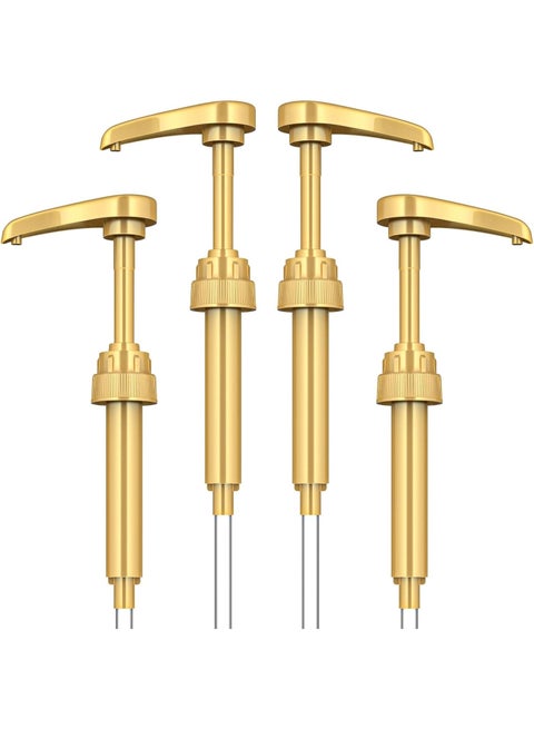 Coffee Syrup Pump Dispenser, 4 Packs of Syrup Pump for 750ml/25.4 oz Syrup Bottle, Gold Pumps for Coffee Syrup Bottle, works with Torani, DaVinci, Jordans Skinny 750ml Syrups Bottles (Gold)